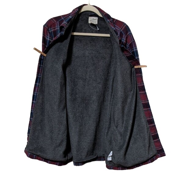 L.L. Bean traditional fit plaid Fleece-Lined Flannel Shirt shacket Cotton L-Reg - Picture 7 of 9
